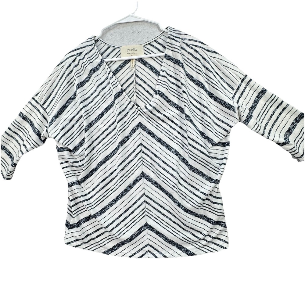 Puella Navy White Striped Top Med Jersey Knit V-Neck Dolman Sleeve Anthropologie